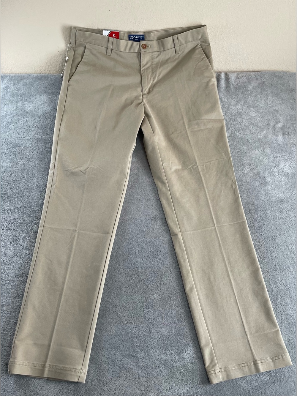 IZOD Chino Pants Mens 38X34 Slim Straight Leg Flat Front Khaki Tan Cotton Blend